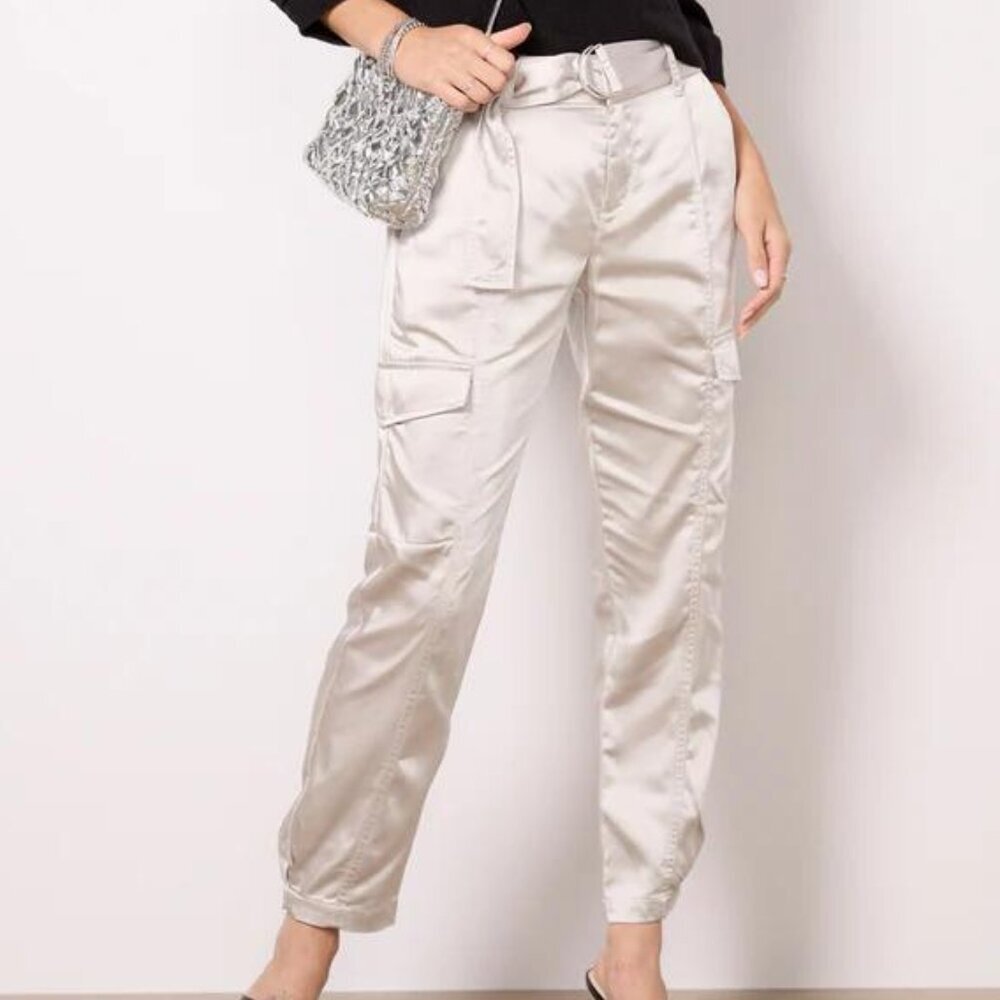 Sanctuary Satin Cargo Ankle Pants in Champagne